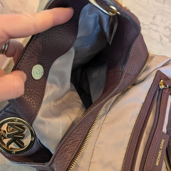 Michael Kors Plum Fulton Large Leather Hobo Bag with Gold Accents - Picture 8 of 10